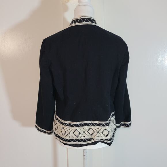 Chico's Size 1 US M Open Front Jacket Black and White Geometric Hems Layer - Picture 4 of 8
